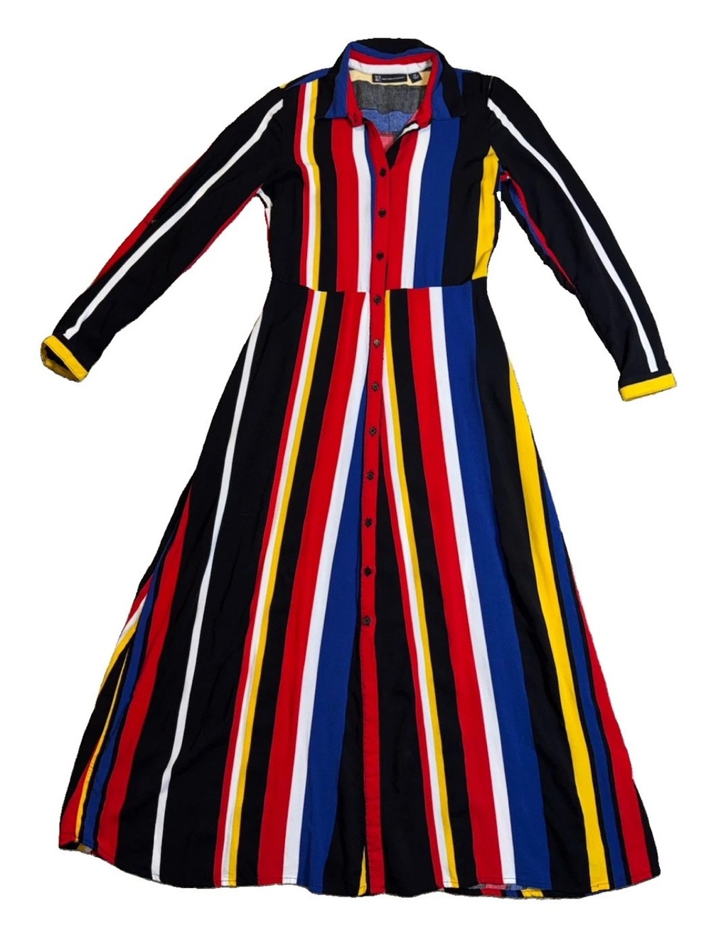 New York & Company XS Maxi Dress Multicolor Striped Button Front Long Sleeve